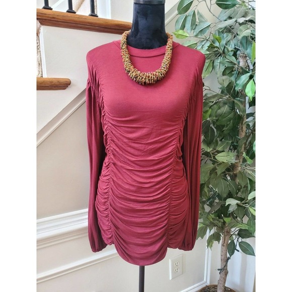 Grace Karin Womens Solid Red Rayon Round Neck Long Sleeve Casual Blouse Size 2XL - Picture 12 of 12